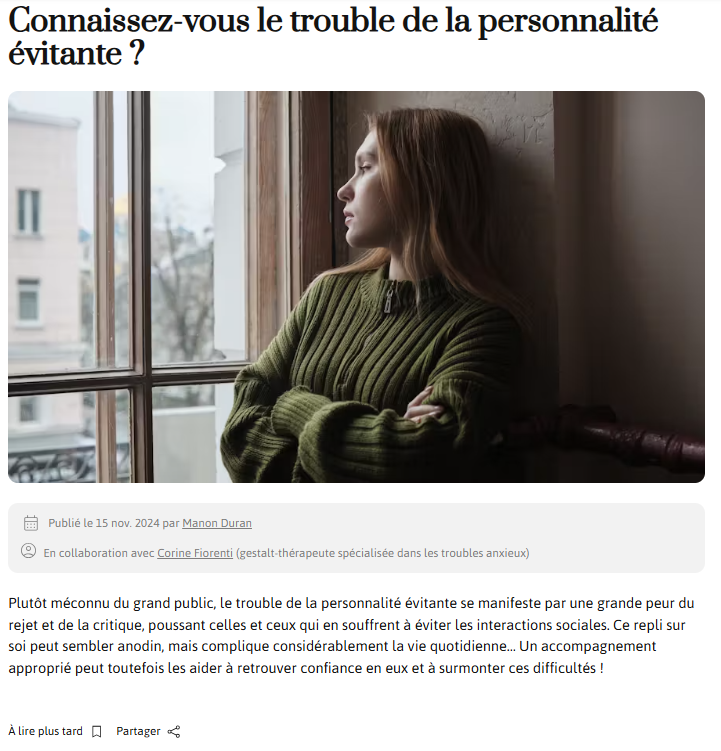 Santé magazine Article Troubles de la personnalité évitante